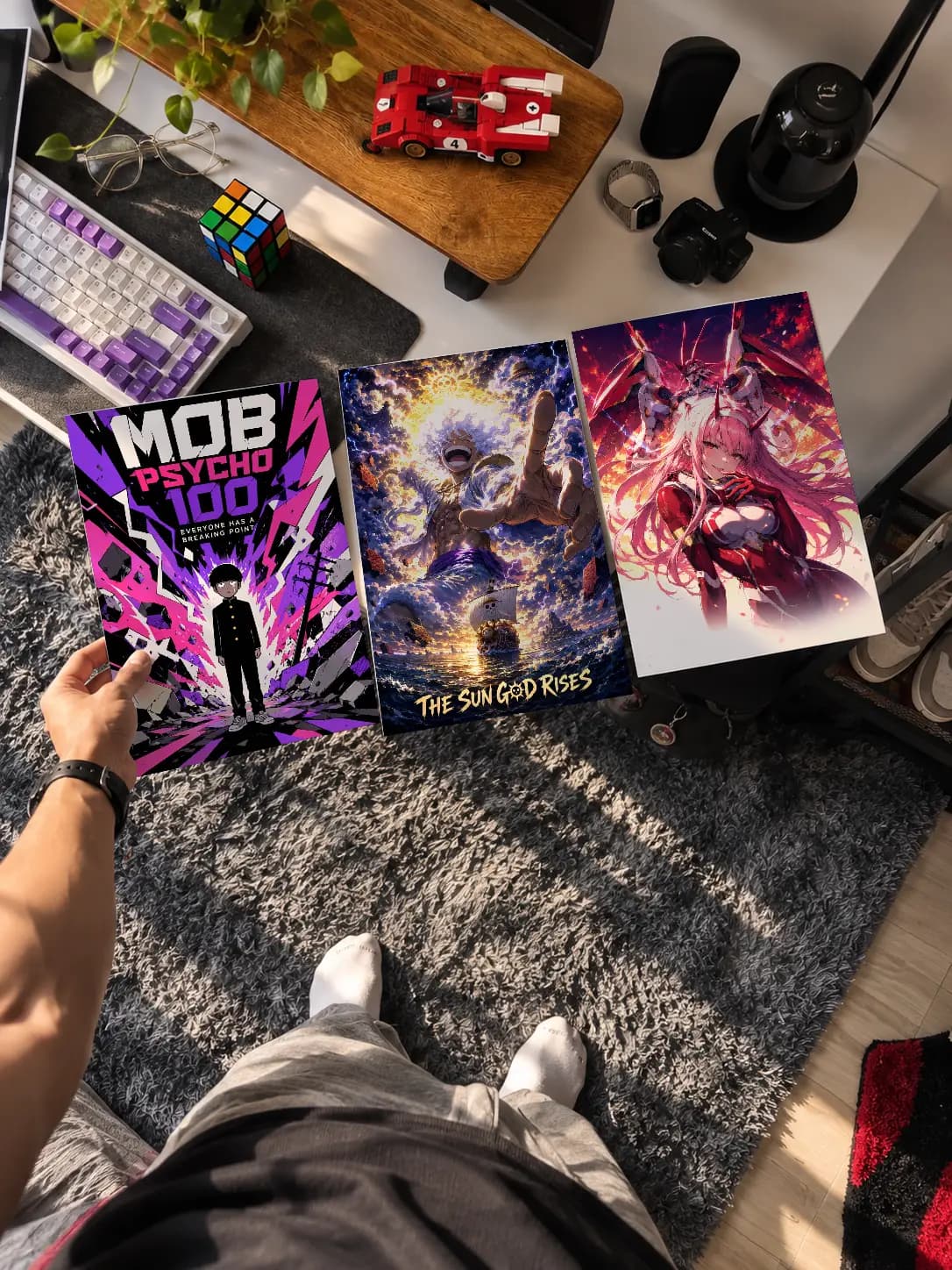 Customer holding a Shinra poster